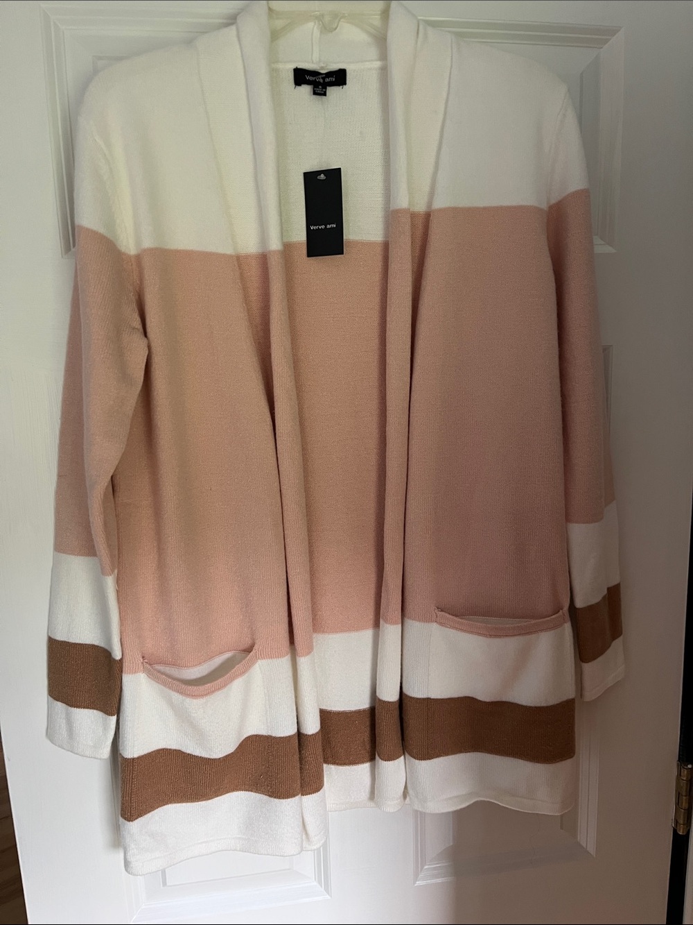 Verve Ami Mauve, Brown & White Colorblock Open Cardigan